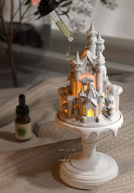 Fairy Tale Town Plaster Touch Aromatherapy Lamp Bedside Bedside Atmosphere Essential Oil Diffusing Night Light Ornament Gift